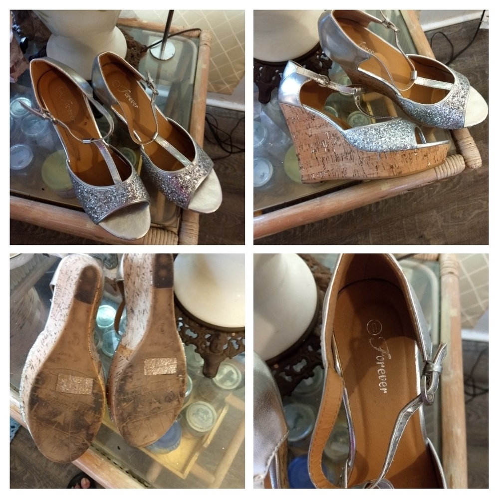 CJ Forever Silver platform heels.